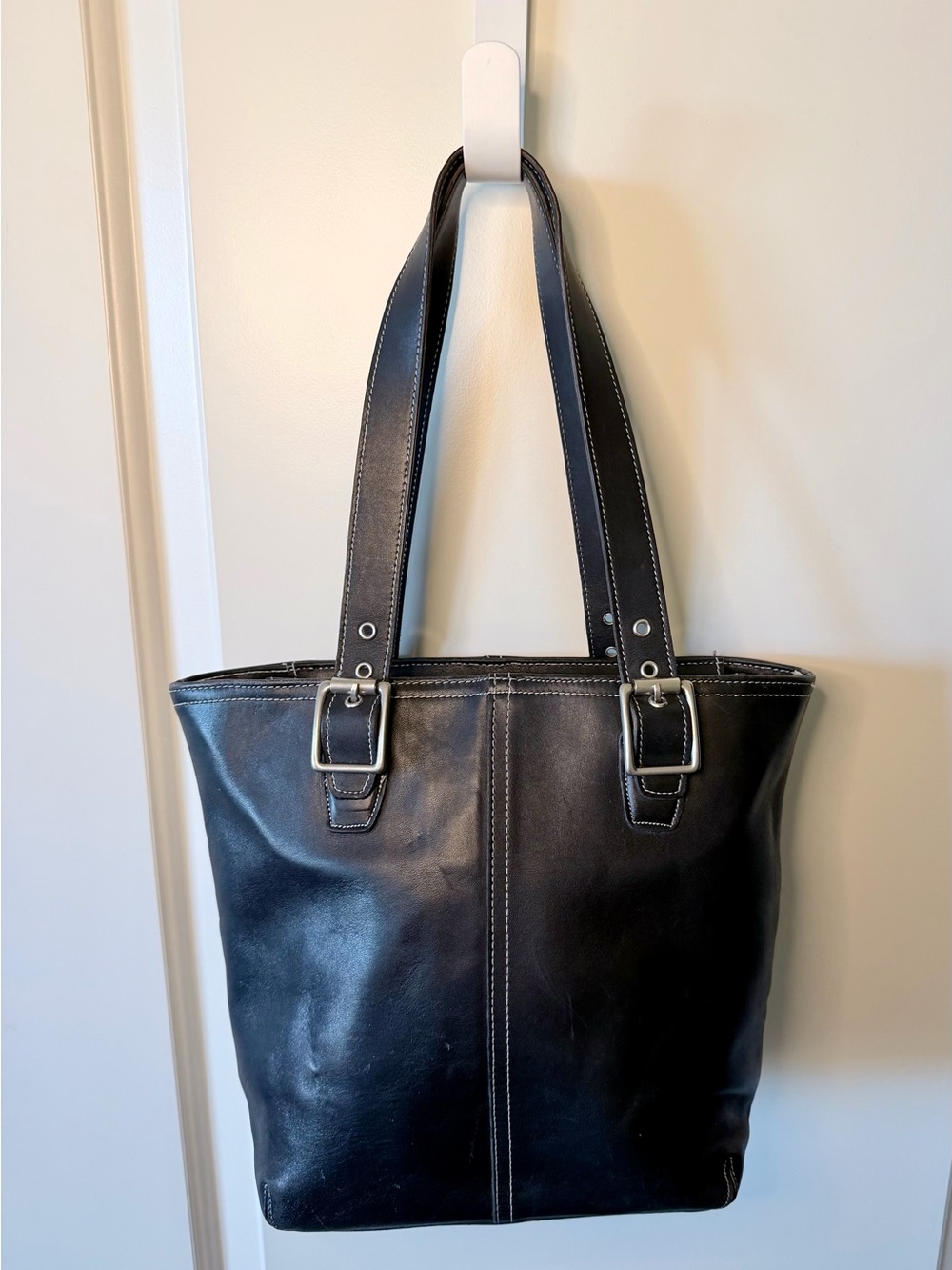 Coach Black Leather Hampton Bag with Silver Hardware